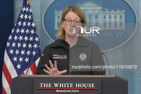 Administrator of the U.S. Federal Emergency Management Agency Deanne Criswell holds a press briefing in the Brady Press Room at the White Ho...