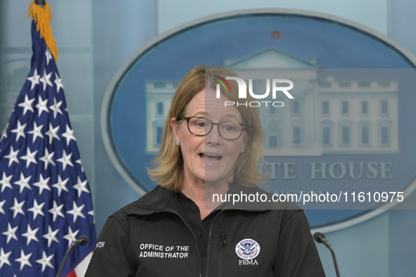 Administrator of the U.S. Federal Emergency Management Agency Deanne Criswell holds a press briefing in the Brady Press Room at the White Ho...