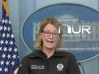 Administrator of the U.S. Federal Emergency Management Agency Deanne Criswell holds a press briefing in the Brady Press Room at the White Ho...