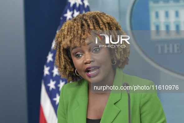 White House Press Secretary Karine Jean-Pierre holds a press briefing in the Brady Press Room at the White House in Washington, DC, USA, on...