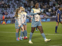 Khadija Shaw #21 of Manchester City W.F.C. celebrates her goal during the UEFA Women's Champions League Second Round 2nd Leg match between M...