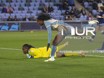 Khadija Shaw #21 of Manchester City W.F.C. scores a goal during the UEFA Women's Champions League Second Round 2nd Leg match between Manches...