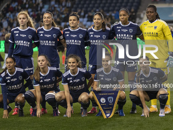 Paris FC plays during the UEFA Women's Champions League Second Round 2nd Leg match against Manchester City at the Joie Stadium in Manchester...