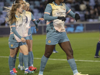 Khadija Shaw #21 of Manchester City W.F.C. celebrates her goal during the UEFA Women's Champions League Second Round 2nd Leg match between M...