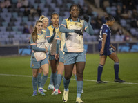 Khadija Shaw #21 of Manchester City W.F.C. celebrates her goal during the UEFA Women's Champions League Second Round 2nd Leg match between M...