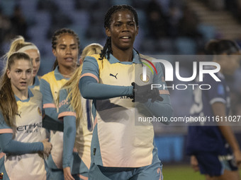 Khadija Shaw #21 of Manchester City W.F.C. celebrates her goal during the UEFA Women's Champions League Second Round 2nd Leg match between M...