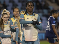 Khadija Shaw #21 of Manchester City W.F.C. celebrates her goal during the UEFA Women's Champions League Second Round 2nd Leg match between M...