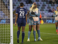 Khadija Shaw #21 of Manchester City W.F.C. celebrates her goal during the UEFA Women's Champions League Second Round 2nd Leg match between M...