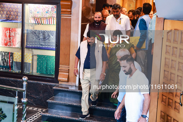 Republican Party of India (A) political party president Ramdas Bandu Athawale campaigns for the election in Srinagar, Jammu and Kashmir, Ind...