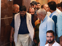 Republican Party of India (A) political party president Ramdas Bandu Athawale campaigns for the election in Srinagar, Jammu and Kashmir, Ind...