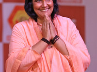 Sadhvi Ritambhara, a Hinduism religious leader, attends the inauguration of the 'Hindu Spiritual and Service Fair' in Jaipur, Rajasthan, Ind...