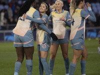 Khadija Shaw #21 of Manchester City W.F.C. celebrates her goal with teammates during the UEFA Women's Champions League Second Round 2nd Leg...