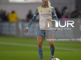 Laia Aleixandri #4 of Manchester City W.F.C. during the UEFA Women's Champions League Second Round 2nd Leg match between Manchester City and...