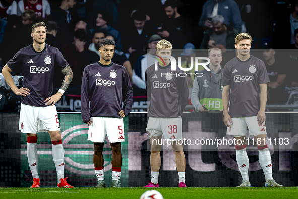 AFC Ajax Amsterdam forward Wout Weghorst, AFC Ajax Amsterdam defender Owen Wijndal, AFC Ajax Amsterdam midfielder Kristian Hlynsson, and AFC...