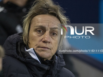 Manager of Paris FC Sandrine Soubeyrand during the UEFA Women's Champions League Second Round 2nd Leg match between Manchester City and Pari...