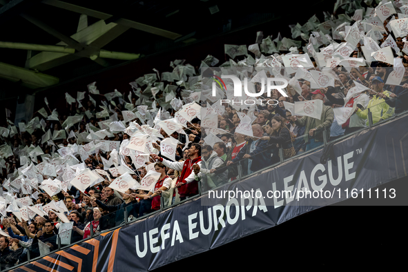 The atmosphere in the stadium during the match between Ajax and Besiktas at the Johan Cruijff ArenA for the UEFA Europa League - League phas...