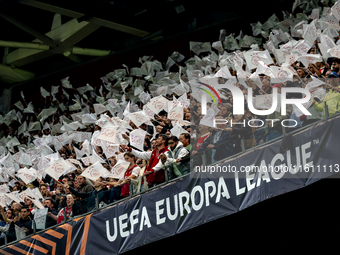 The atmosphere in the stadium during the match between Ajax and Besiktas at the Johan Cruijff ArenA for the UEFA Europa League - League phas...