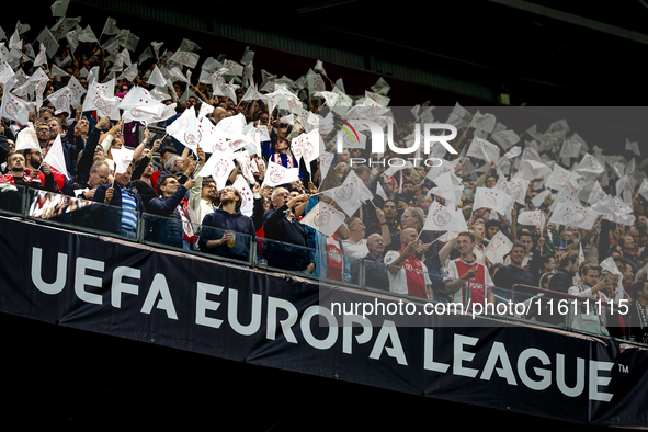 The atmosphere in the stadium during the match between Ajax and Besiktas at the Johan Cruijff ArenA for the UEFA Europa League - League phas...