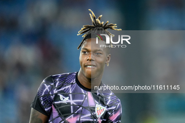 Nico Williams of Athletic Club looks on during the UEFA Europa League 2024/25 League Phase MD1 match between AS Roma and Athletic Club at St...