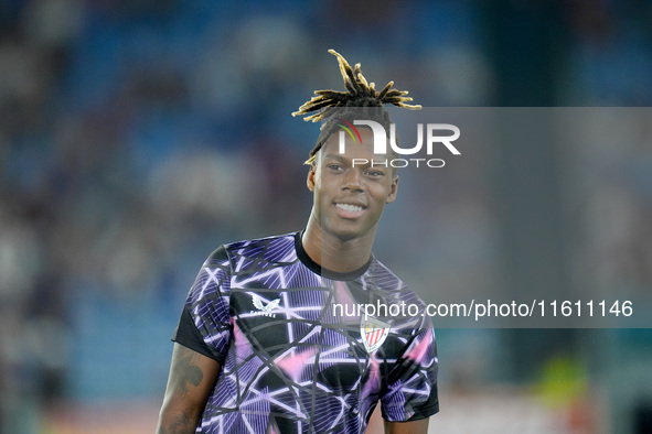 Nico Williams of Athletic Club looks on during the UEFA Europa League 2024/25 League Phase MD1 match between AS Roma and Athletic Club at St...