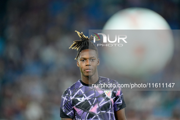 Nico Williams of Athletic Club looks on during the UEFA Europa League 2024/25 League Phase MD1 match between AS Roma and Athletic Club at St...