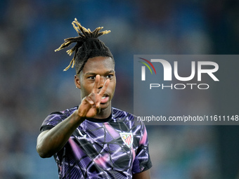 Nico Williams of Athletic Club looks on during the UEFA Europa League 2024/25 League Phase MD1 match between AS Roma and Athletic Club at St...