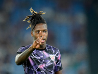 Nico Williams of Athletic Club looks on during the UEFA Europa League 2024/25 League Phase MD1 match between AS Roma and Athletic Club at St...