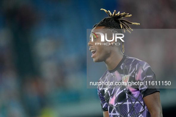 Nico Williams of Athletic Club looks on during the UEFA Europa League 2024/25 League Phase MD1 match between AS Roma and Athletic Club at St...