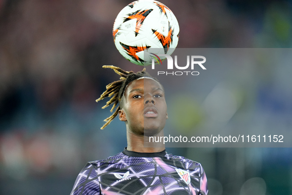 Nico Williams of Athletic Club looks on during the UEFA Europa League 2024/25 League Phase MD1 match between AS Roma and Athletic Club at St...