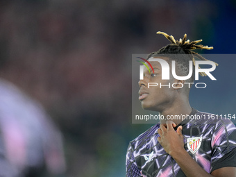 Nico Williams of Athletic Club looks on during the UEFA Europa League 2024/25 League Phase MD1 match between AS Roma and Athletic Club at St...