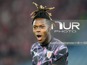 Nico Williams of Athletic Club looks on during the UEFA Europa League 2024/25 League Phase MD1 match between AS Roma and Athletic Club at St...