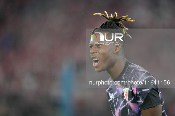 Nico Williams of Athletic Club looks on during the UEFA Europa League 2024/25 League Phase MD1 match between AS Roma and Athletic Club at St...