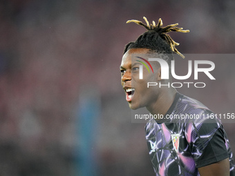 Nico Williams of Athletic Club looks on during the UEFA Europa League 2024/25 League Phase MD1 match between AS Roma and Athletic Club at St...