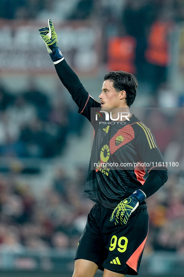 Mile Svilar of AS Roma during the UEFA Europa League 2024/25 League Phase MD1 match between AS Roma and Athletic Club at Stadio Olimpico on...