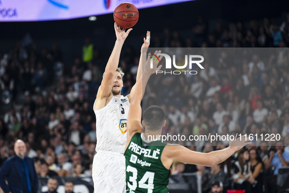 Mareks Mejeris is in action during BKTEuroCup, regular season Round 1: U BT Cluj-Napoca vs. Cedevita Olimpija Ljubljana, at BT Arena, Cluj-N...