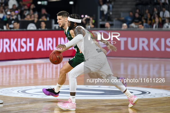 Aleksej Nikolic and Zavier Simpson are in action during the BKTEuroCup regular season Round 1: U BT Cluj-Napoca vs. Cedevita Olimpija Ljublj...