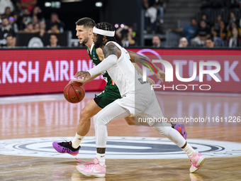 Aleksej Nikolic and Zavier Simpson are in action during the BKTEuroCup regular season Round 1: U BT Cluj-Napoca vs. Cedevita Olimpija Ljublj...