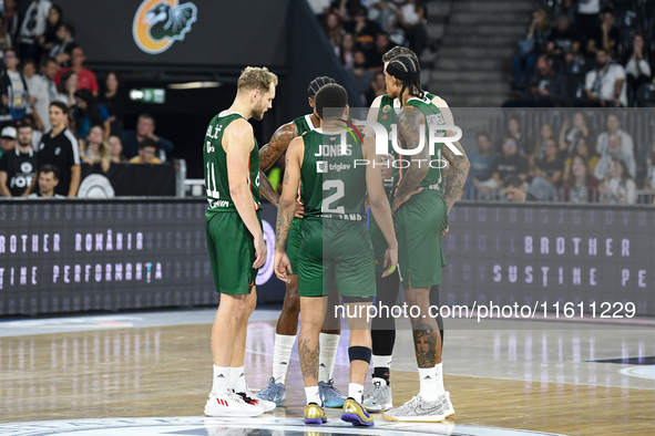 Players of Olimpija during BKTEuroCup, regular season Round 1: U BT Cluj-Napoca vs. Cedevita Olimpija Ljubljana, in Cluj-Napoca, Romania, on...