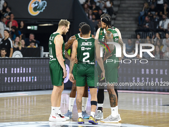 Players of Olimpija during BKTEuroCup, regular season Round 1: U BT Cluj-Napoca vs. Cedevita Olimpija Ljubljana, in Cluj-Napoca, Romania, on...