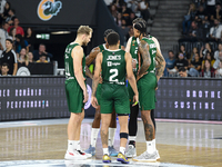 Players of Olimpija during BKTEuroCup, regular season Round 1: U BT Cluj-Napoca vs. Cedevita Olimpija Ljubljana, in Cluj-Napoca, Romania, on...