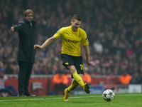 Lukasz Piszczek of Borussia Dortmund is in action during the UEFA Champions League Group D soccer match between Arsenal and Borussia Dortmun...