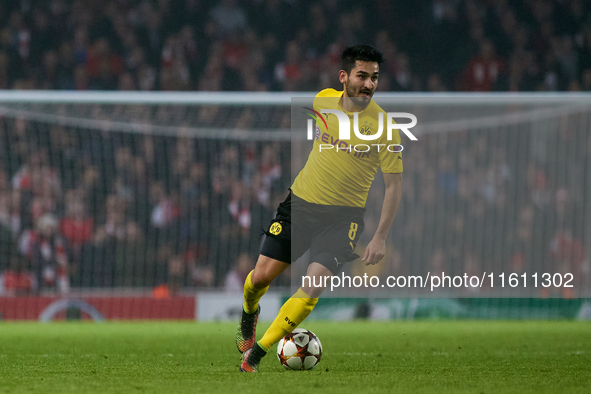 Ilkay Gundogan of Borussia Dortmund is in action during the UEFA Champions League Group D soccer match between Arsenal and Borussia Dortmund...