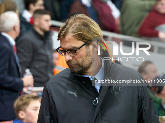 Jurgen Klopp, head coach of Borussia Dortmund, stands prior to the UEFA Champions League Group D soccer match between Arsenal and Borussia D...