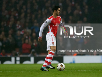 Mikel Arteta, captain of Arsenal, is in action during the UEFA Champions League Group D soccer match between Arsenal and Borussia Dortmund a...