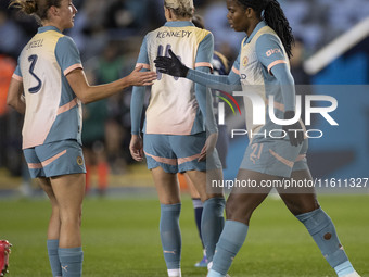 Khadija Shaw #21 of Manchester City W.F.C. celebrates her goal during the UEFA Women's Champions League Second Round 2nd Leg match between M...