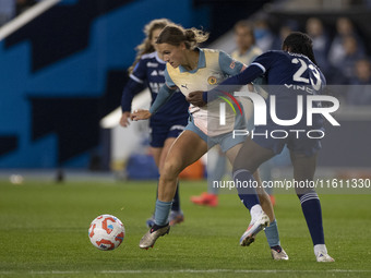 Kerstin Casparij #18 of Manchester City W.F.C. is in action during the UEFA Women's Champions League Second Round 2nd Leg match between Manc...