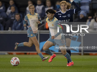 Aoba Fujino #20 of Manchester City W.F.C. during the UEFA Women's Champions League Second Round 2nd Leg match between Manchester City and Pa...