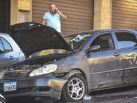 Lebanese forces secure the area and take precautionary measures following an Israeli army drone strike that targets a vehicle on the Kahale-...