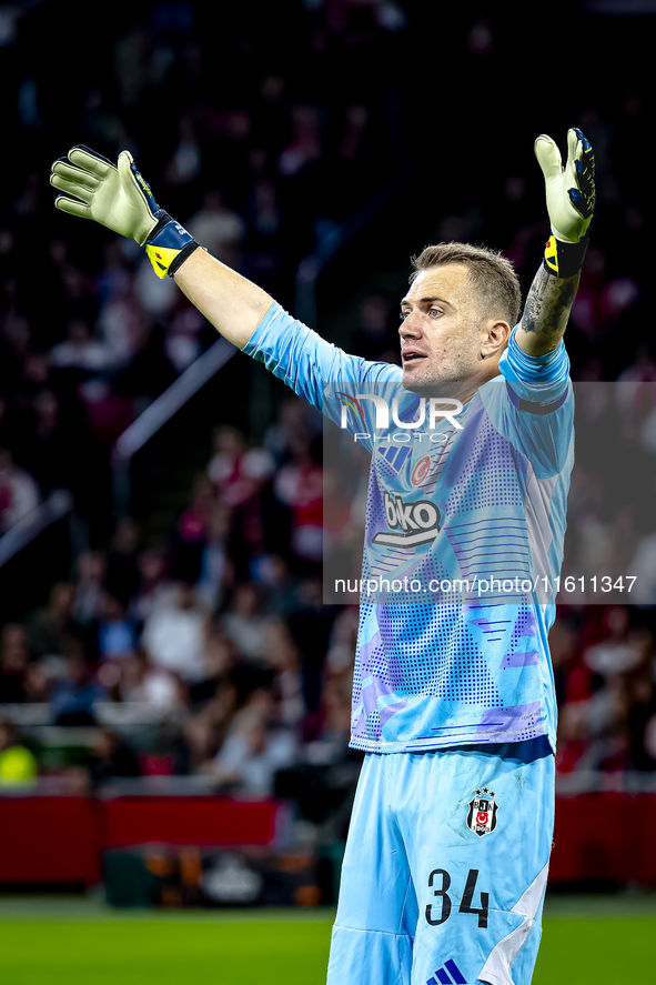 Besiktas JK goalkeeper Mert Gunok during the match between Ajax and Besiktas at the Johan Cruijff ArenA for the UEFA Europa League - League...