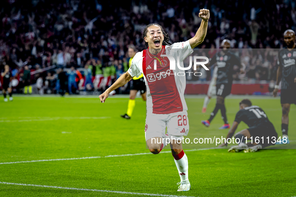 AFC Ajax Amsterdam midfielder Kian Fitz-Jim scores the 1-0 goal and celebrates during the match between Ajax and Besiktas at the Johan Cruij...